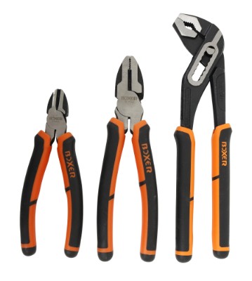 Boxer® tangsett med sideavbiter-, kombinasjons- og vannpumpetang