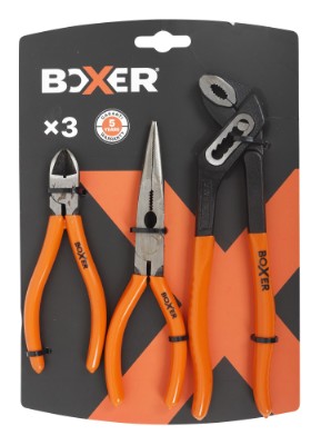 Boxer® tangsett med sideavbiter-, spiss- og vannpumpetang