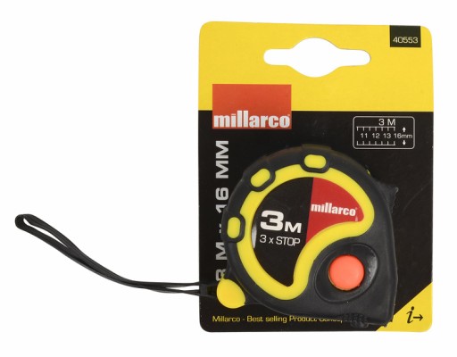 Millarco® båndmål med stopp 16 mm x 3 meter