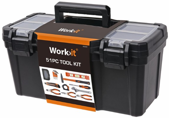 Work>it® verktøysett med verktøykasse og 51 deler
