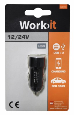 Work>it® USB-adapter med 2 utganger til sigarettennerkontakt