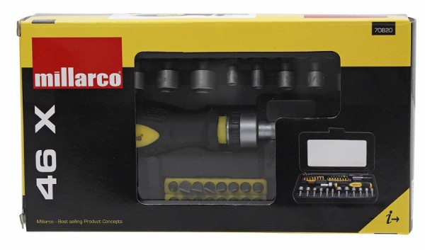Millarco® skrallehåndtak med bits og piper 46 deler