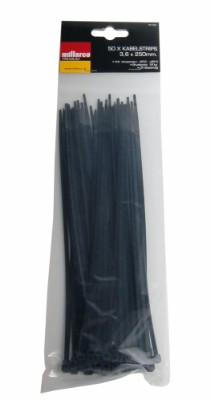 Millarco® kabelstrips 3,6 x 250 mm. 50 stk. svart.