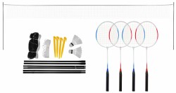 Play>it® badmintonsett inkludert nett, ball og racketer til 4 spillere